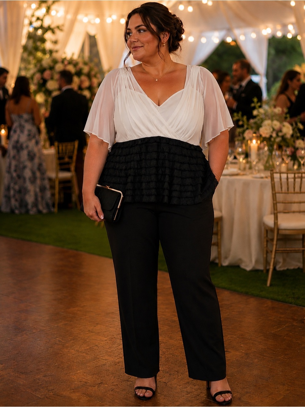 Michel Antoni Collection Black & White Occasion Blouse – Plus Size